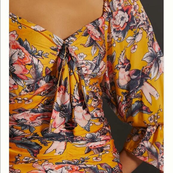 Anthropologie Ranna Gill Ruched Floral Long Sleeve Mini Dress Size XXS NWT - Picture 6 of 13